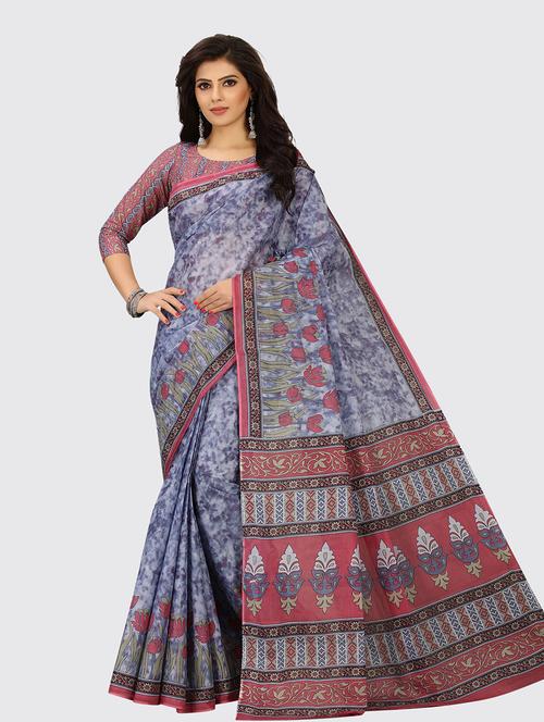 grey cotton printed saree - 18959123 - Very Small Image - 1