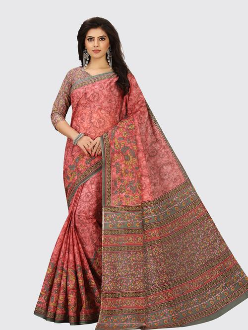 pink cotton printed saree with blouse - 18959128 - Very Small Image - 1