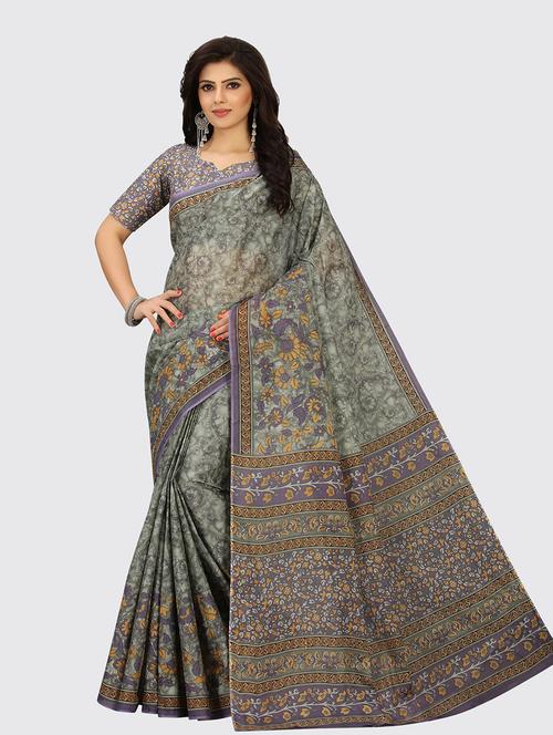 green cotton printed saree with blouse - 18959129 - Very Small Image - 1