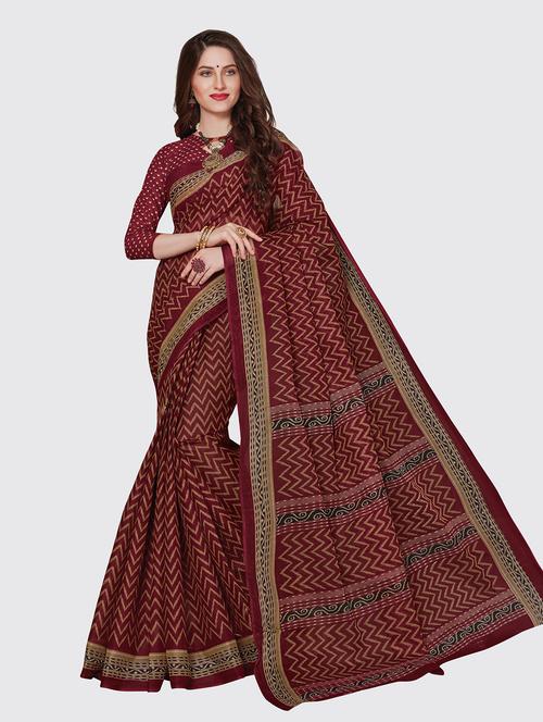 red cotton printed saree - 18959142 - Very Small Image - 1