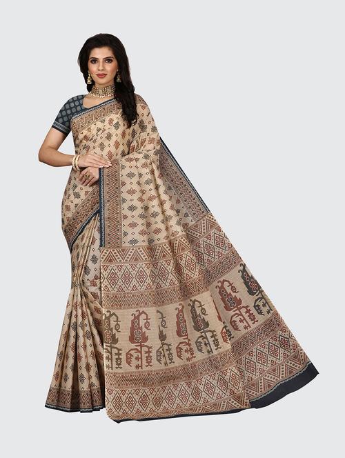 beige cotton printed saree - 18959155 - Very Small Image - 1