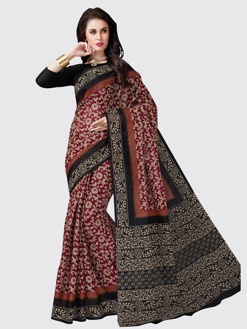 red cotton printed saree with blouse - 18959163 - Very Small Image - 1