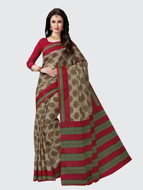 beige cotton printed saree with blouse - 18959165 - Very Small Image - 1