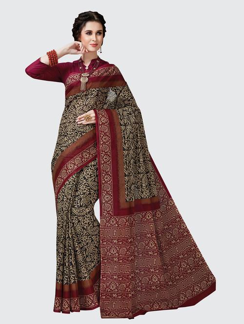 black cotton printed saree with blouse - 18959171 - Very Small Image - 1