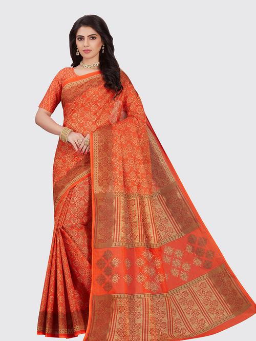 orange cotton printed saree - 18959193 - Very Small Image - 1