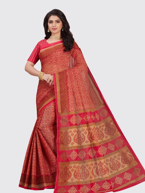 red cotton printed saree - 18959194 - Very Small Image - 1
