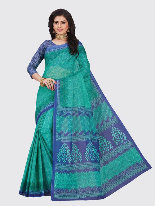 green cotton printed saree with blouse - 18959209 - Very Small Image - 1