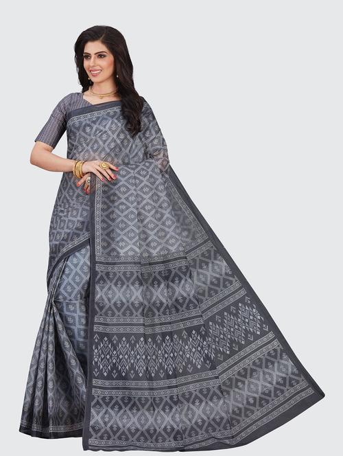 grey cotton printed saree - 18959217 - Very Small Image - 1