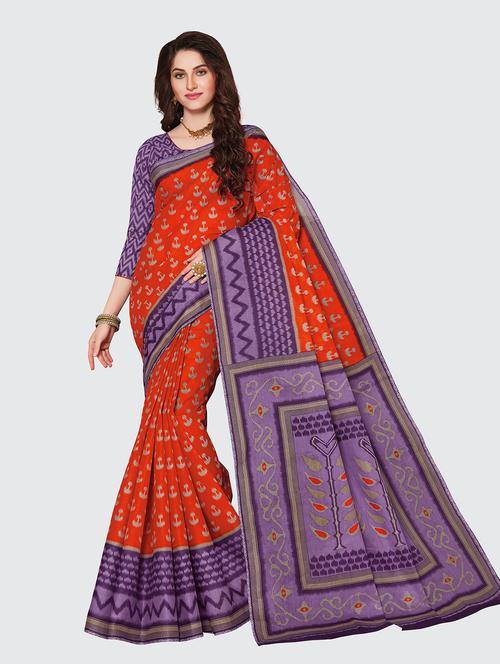 red cotton printed saree - 18959239 - Very Small Image - 1