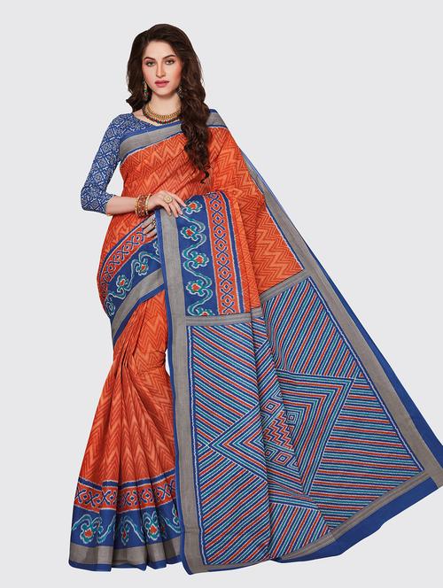 orange cotton printed saree - 18959243 - Very Small Image - 1