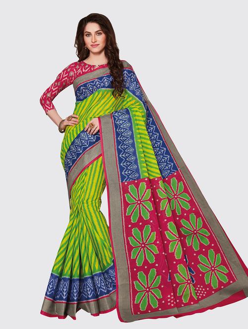 green cotton printed saree with blouse - 18959247 - Very Small Image - 1