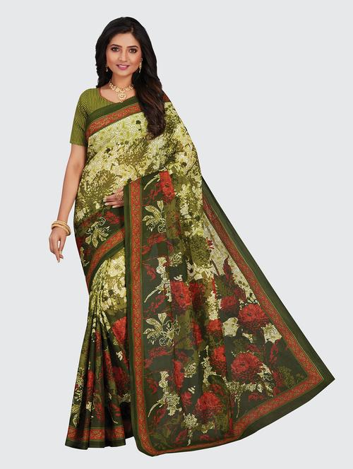 dark green cotton printed saree - 18959256 - Very Small Image - 1
