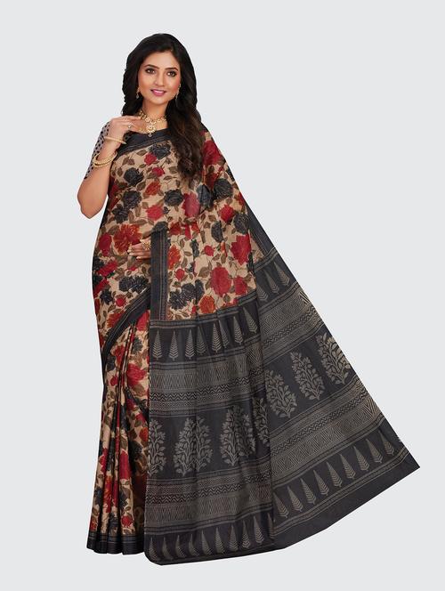beige cotton printed saree - 18959260 - Very Small Image - 1