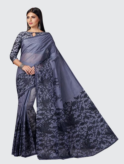 grey cotton printed saree with blouse - 18959285 - Very Small Image - 1