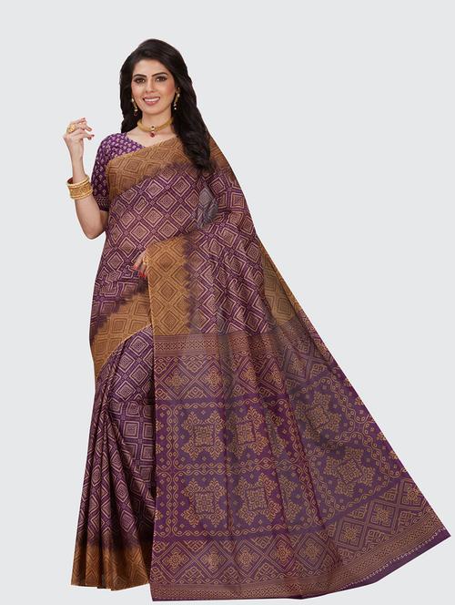 purple cotton printed saree - 18959307 - Very Small Image - 1