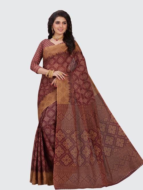 red cotton printed saree with blouse - 18959308 - Very Small Image - 1