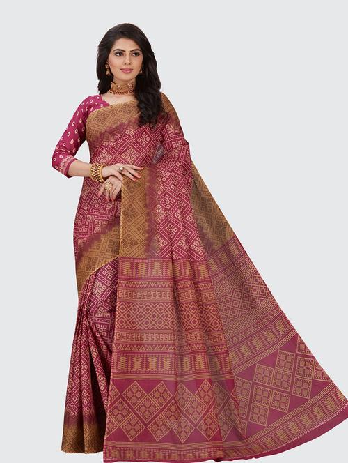 purple cotton printed saree - 18959311 - Very Small Image - 1