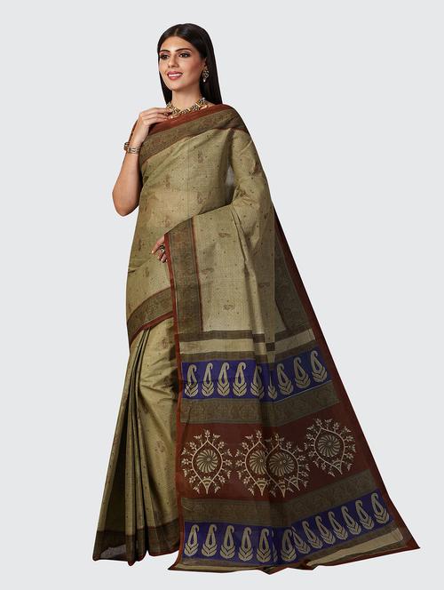 light green cotton printed saree - 18959325 - Very Small Image - 1