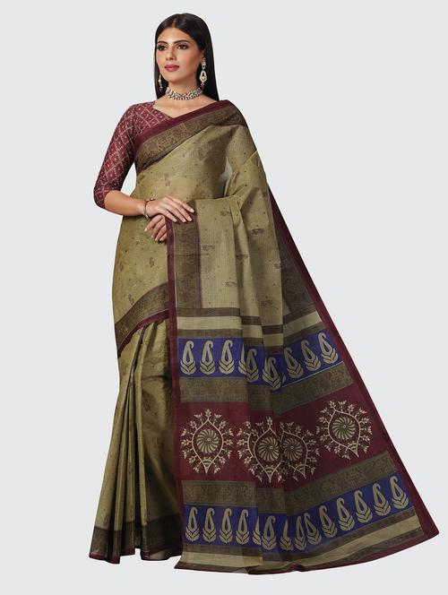 light green cotton printed saree - 18959326 - Very Small Image - 1