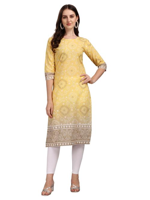 yellow bandhani printed straight kurta - 18959555 - Very Small Image - 1