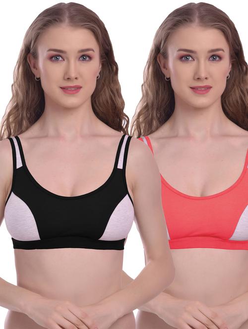 pack of 2 multi colored solid sports bra - 18961616 - Very Small Image - 1