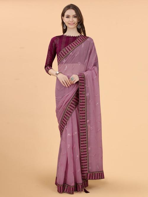 solid embroidered saree - 18961811 - Very Small Image - 1