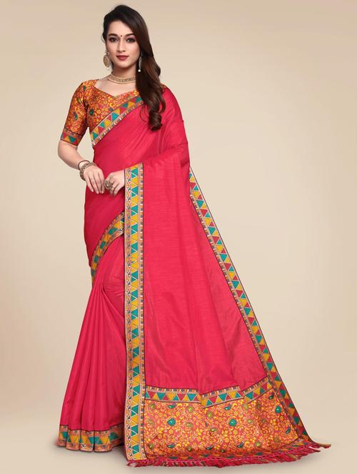 pink jacquard saree - 18961815 - Very Small Image - 1