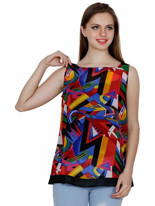 multi colored printed sleeve less top - 18962200 - Very Small Image - 1