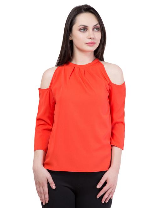 orange solid cold shoulder top - 18962222 - Very Small Image - 1
