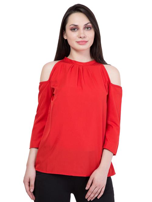 red solid cold shoulder top - 18962246 - Very Small Image - 1