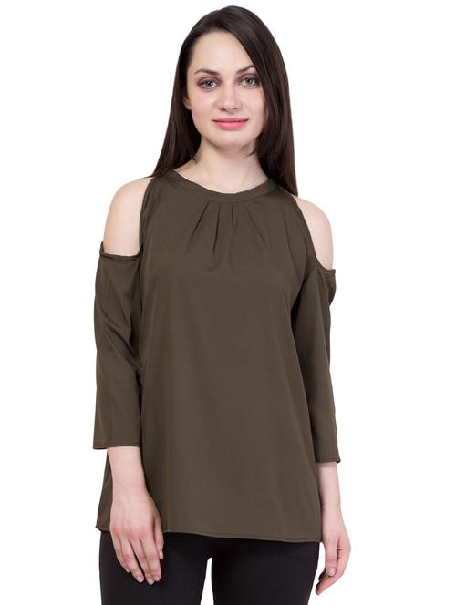 olive solid cold shoulder top - 18962268 - Very Small Image - 1