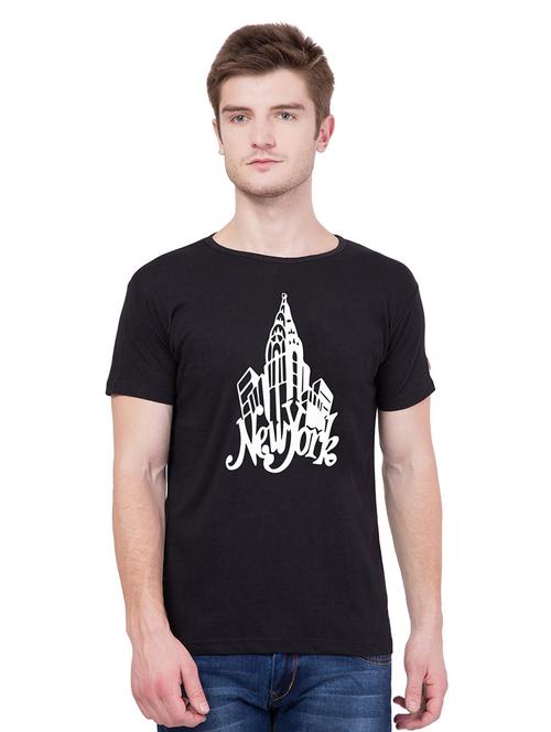 black coloured printed regular t-shirt - 18962938 - Very Small Image - 1