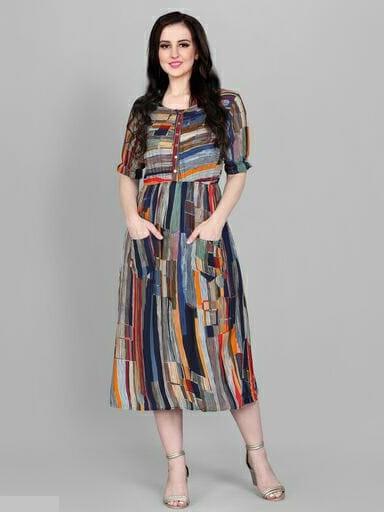 double pocket printed dress foe women - 18963948 - Very Small Image - 1