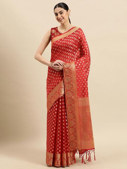 red organza saree - 18964073 - Very Small Image - 1