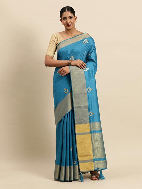 women solid with work embroidered saree with blouse - 18964078 - Very Small Image - 1