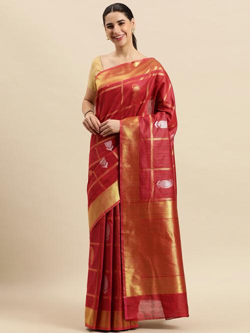 women's self design red colored saree with blouse - 18964102 - Very Small Image - 1