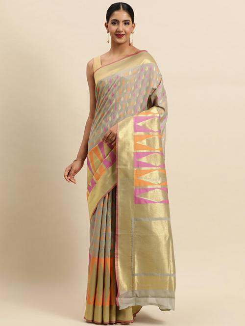 women's self design grey colored saree with blouse - 18964106 - Very Small Image - 1