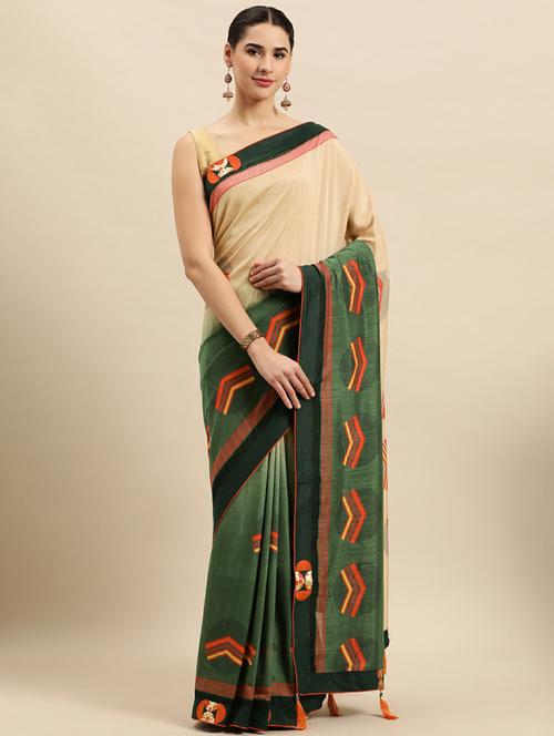beige silk embroidered saree - 18968334 - Very Small Image - 1