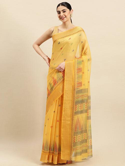 yellow cotton saree - 18968344 - Very Small Image - 1