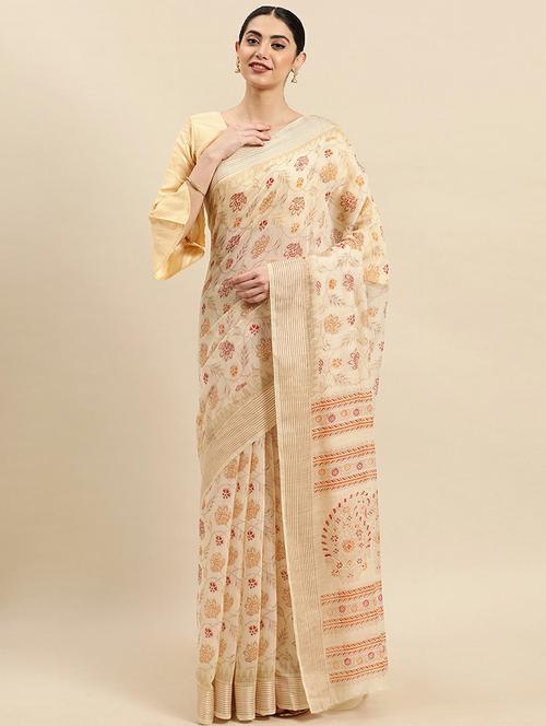 women's self design cream colored saree - 18968346 - Very Small Image - 1