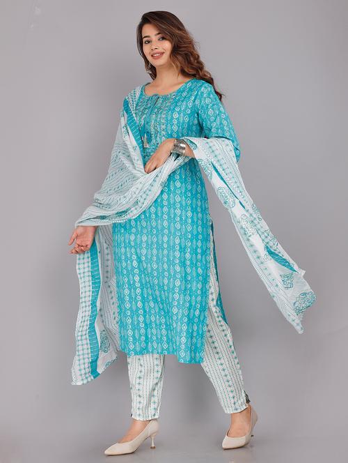 printed kurta pant set with dupatta - 18968622 - Very Small Image - 1