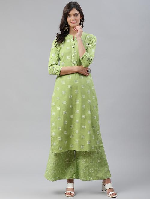 green coloured printed kurta palazzo set - 18968641 - Very Small Image - 1