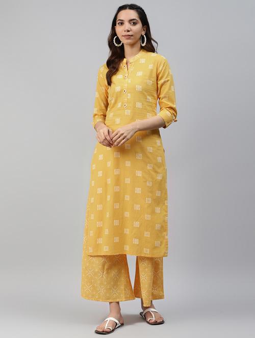 yellow coloured printed kurta palazzo set - 18968647 - Very Small Image - 1