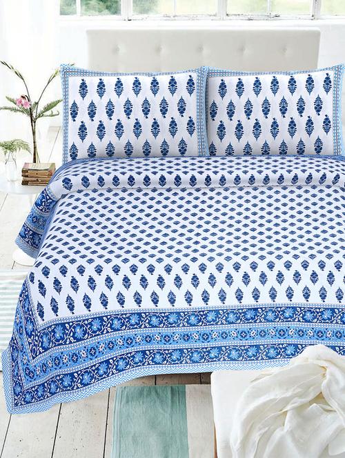 texstylehome multicolor cotton 86 x 106 inch jaipuri print double bedsheets with 2 pillow covers - 18968935 - Very Small Image - 1
