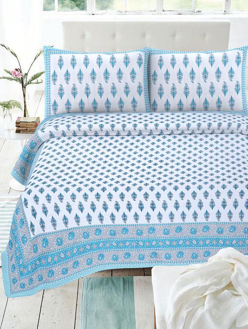 texstylehome multicolor cotton 86 x 106 inch jaipuri print double bedsheets with 2 pillow covers - 18968936 - Very Small Image - 1