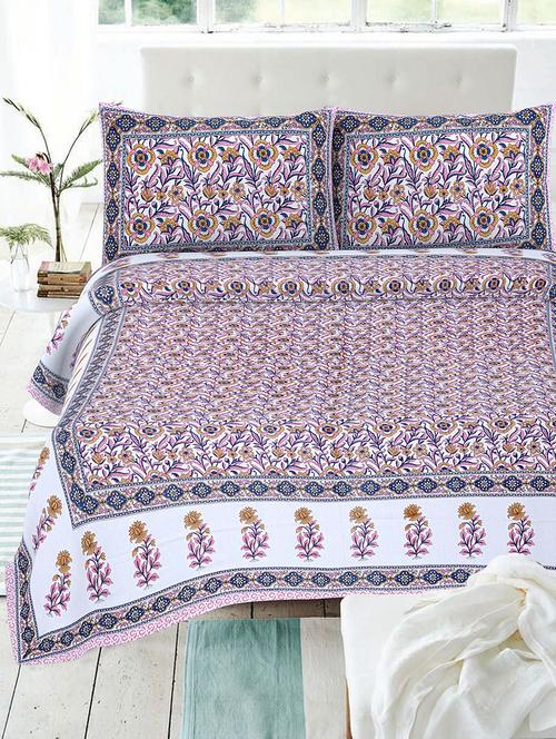 texstylehome multicolor cotton 86 x 106 inch jaipuri print double bedsheets with 2 pillow covers - 18968937 - Very Small Image - 1