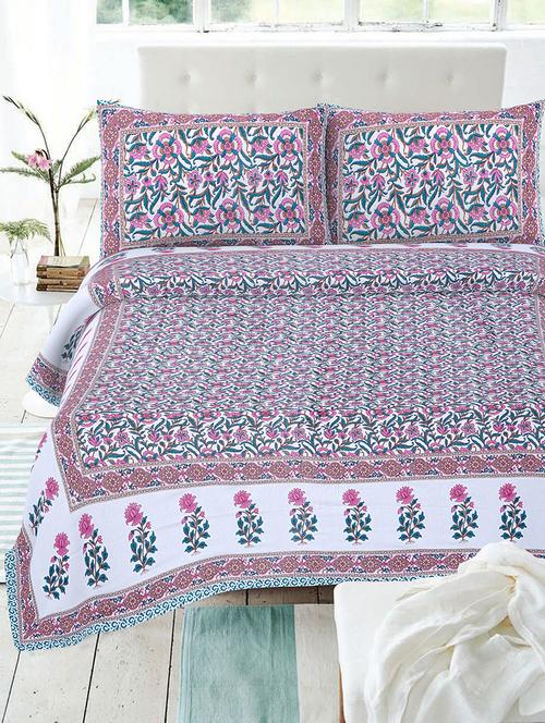 texstylehome multicolor cotton 86 x 106 inch jaipuri print double bedsheets with 2 pillow covers - 18968939 - Very Small Image - 1