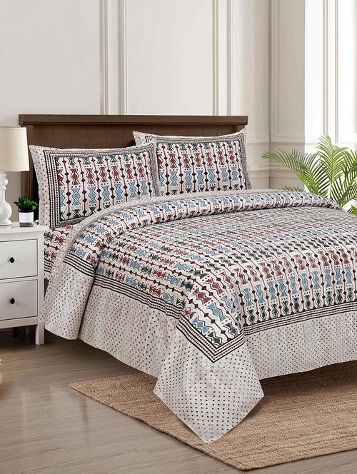 texstylers multicolor cotton 100 x 108 inch jaipuri print king size bedsheets with 2 pillow covers - 18968955 - Very Small Image - 1