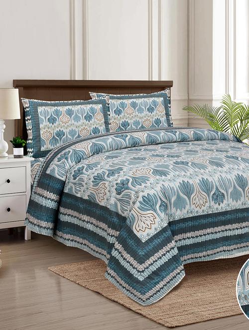 texstylers multicolor cotton 100 x 108 inch jaipuri print king size bedsheets with 2 pillow covers - 18968958 - Very Small Image - 1