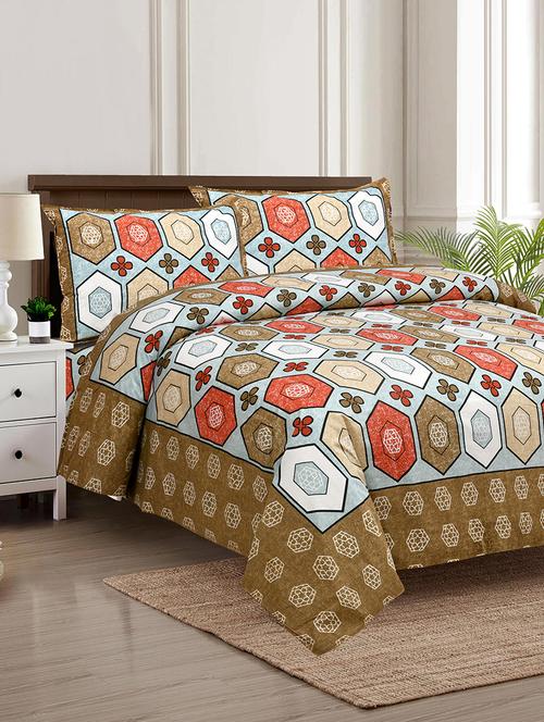 texstylers multicolor cotton 100 x 108 inch jaipuri print king size bedsheets with 2 pillow covers - 18968964 - Very Small Image - 1